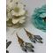 Handmade Gold Heart Teardrop Chandelier with Blue Luster Drops and Pearls Dangle Earrings
