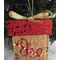 styrofoam gift present in red and gold covered with glitter. Decorative front.