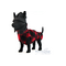 Small dog mannequin dressed in lumberjack red and black winter coat. Made out of fleece and the dog is wearing a little hat.