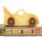 Handmade wooden toy bat car with a clear and amber shellac finish and metallic sapphire blue trim, part of my Play Pal Collection