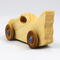 Handmade wooden toy bat car with a clear and amber shellac finish and metallic sapphire blue trim, part of my Play Pal Collection