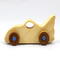 Handmade wooden toy bat car with a clear and amber shellac finish and metallic sapphire blue trim, part of my Play Pal Collection