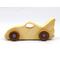 Handmade wooden toy bat car with a clear and amber shellac finish and metallic sapphire blue trim, part of my Play Pal Collection