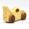 Handmade wooden toy bat car with a clear and amber shellac finish and metallic sapphire blue trim, part of my Play Pal Collection