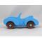 Handmade painted wooden toy car, baby blue convertible with fat fendered roadster design. Non-marring wheels finished with amber shellac.