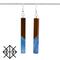 Wood and resin long rectangle bar earrings, front veiw