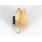 A wooden miniature birdhouse Christmas tree ornament shaped like a tulip, made from light beige wood, with a small dark reddish-brown bird perched at the entrance. It features a gold-colored hanging loop on top.