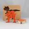 Handmade Wood Dinosaur Tray Puzzle with Amber Shellac and Orange Paint Finish. Freestanding and Versatile Toy for Kids of All Ages, Crafted in the USA with Traditional Woodworking Tools.