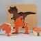 Handmade Wood Dinosaur Tray Puzzle with Amber Shellac and Orange Paint Finish. Freestanding and Versatile Toy for Kids of All Ages, Crafted in the USA with Traditional Woodworking Tools.