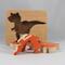 Handmade Wood Dinosaur Tray Puzzle with Amber Shellac and Orange Paint Finish. Freestanding and Versatile Toy for Kids of All Ages, Crafted in the USA with Traditional Woodworking Tools.