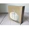 Photo of small square canvas painting of white pumpkin with a light brown background