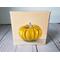 Photo of small square canvas painting of orange pumpkin with peach colored background