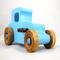 This handmade wooden toy car, modeled after a 1927 Ford T-Coupe, is hand-painted baby blue with black and metallic sapphire blue. The wheels are finished with nonmarring amber shellac.