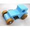 Handmade wooden toy car modeled after a '27 T-Coupe, finished with baby blue and black acrylic paint with nonmarring amber shellac wheels from my hot rod collection.