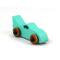 Handmade wooden toy car painted green with black trim and nonmarring amber shellac finished wheels, Part of my Play Pal Collection.