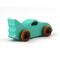 Handmade wooden toy car painted green with black trim and nonmarring amber shellac finished wheels, Part of my Play Pal Collection.