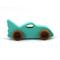 Handmade wooden toy car painted green with black trim and nonmarring amber shellac finished wheels, Part of my Play Pal Collection.