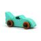 Handmade wooden toy car painted green with black trim and nonmarring amber shellac finished wheels, Part of my Play Pal Collection.