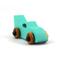 Handmade wooden toy car painted green with black trim and nonmarring amber shellac finished wheels, Part of my Play Pal Collection.