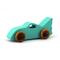 Handmade wooden toy car painted green with black trim and nonmarring amber shellac finished wheels, Part of my Play Pal Collection.
