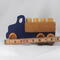 This handmade wooden Lorry truck is finished with navy blue acrylic paint and Amber Shellac. It is one of five towable trucks in this collection, available in many colors and unfinished. Custom Orders are welcome.