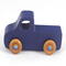 Handmade wooden toy pickup truck handmade and painted navy blue with amber shellac wheels and metallic sapphire blue trim. It's a little blue truck from my Play Pal Collection.
