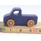 Handmade wooden toy pickup truck handmade and painted navy blue with amber shellac wheels and metallic sapphire blue trim. It's a little blue truck from my Play Pal Collection.