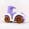 A handmade wooden toy car vintage style coupe painted nontoxic purple and white with spoked wheels finished with nonmarring amber shellac, from my  Bad Bob's Custom Motors Collection.
