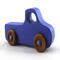 Handmade wood toy truck painted blue with metallic sapphire blue trim and nonmarking amber shellac wheels from my Play Pal Collection.