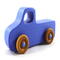 Handmade wood toy truck painted blue with metallic sapphire blue trim and nonmarking amber shellac wheels from my Play Pal Collection.
