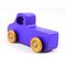 A handmade wooden toy pickup truck painted with bright blue and metallic sapphire blue paint. The wheels are finished with non-marring amber shellac. This toy is part of my Play Pal Collection.