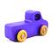 A handmade wooden toy pickup truck painted with bright blue and metallic sapphire blue paint. The wheels are finished with non-marring amber shellac. This toy is part of my Play Pal Collection.