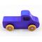 A handmade wooden toy pickup truck painted with bright blue and metallic sapphire blue paint. The wheels are finished with non-marring amber shellac. This toy is part of my Play Pal Collection.