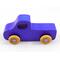 A handmade wooden toy pickup truck painted with bright blue and metallic sapphire blue paint. The wheels are finished with non-marring amber shellac. This toy is part of my Play Pal Collection.