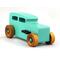 Handmade wooden toy car based on a 1932 Hot Rod Sedan painted  Turquoise with Metallic Green and Black trim. It has nonmarring Amber Shellac Wheels.