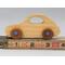 Handmade Wood Toy Car Hand Finished With Clear And Amber Shellac And Trimmed With Metallic Saphire Blue Acrylic Paint