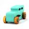 Handmade Wood Toy Car Hot Rod 1932 Sedan Painted With Turquoise, Metallic Emerald Green, and Black Acrylic Paint. The Wheels Are Finished with Nonmarring Amber Shellac.