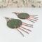 Paisley-impressed 2-inch copper disc Chandelier Boho Earrings Emerald green and antiqued Patina, Melted Twists of Copper Dangles, Argentium 935 Sterling Silver Ear Wires