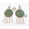 Paisley-impressed 2-inch copper disc Chandelier Boho Earrings Emerald green and antiqued Patina, Melted Twists of Copper Dangles, Argentium 935 Sterling Silver Ear Wires shown next to a US quarter and dime for size reference