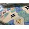 Handmade blue and green quilt with embroidered sea creatures.  Handmade in USA.