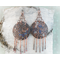 Paisley-impressed 2-inch copper disc Chandelier Boho Earrings Royal and lite blue and antiqued Patina, Melted Twists of Copper Dangles, Argentium 935 Sterling Silver Ear Wires