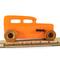 Handmade wooden toy car: hot rod '32 Sedan painted in high gloss Pumpkin Orange with black trim and non-marring amber shellac wheels.