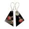 Black flower dangling earrings by Madera Design Studio. Buds Pattern.
