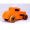 Handmade Wood Toy Car, Hot Rod '32 Deuce Coupe, Painted High Gloss Pumpkin Orange and trimmed with Black Acrylic Paint and Nonmaring Amber Shellac Finished Wheels