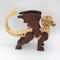 Handmade wood dragon figurine made from select grade contrasting hardwoods and hand-finished with a custom mixture of mineral oil and waxes.