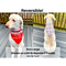 Reversible work on one side play on the other. Size large shown on a 60 pound standard poodle in red no touch. The left photo is the dog with the red bandana around the front of her neck the right photo is the reverse patterened side of the bandana on the dog's back side