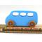 A Handmade wood toy mini van hand-painted baby blue with metallic sapphire blue trim and wheels finished with nonmarring amber shellac from my Play Pall Collection.