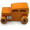 This handmade wooden toy car is based on a 1932 Ford Sedan Hot Rod. It is hand-finished with multiple coats of amber shellac and trimmed with black and grey acrylic paint.