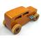 This handmade wooden toy car is based on a 1932 Ford Sedan Hot Rod. It is hand-finished with multiple coats of amber shellac and trimmed with black and grey acrylic paint.