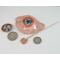 Copper Shawl scarf ear warmer brooch pin with torch fired enamel four-hole button in center - shown U.S. dime and quarter for size reference.